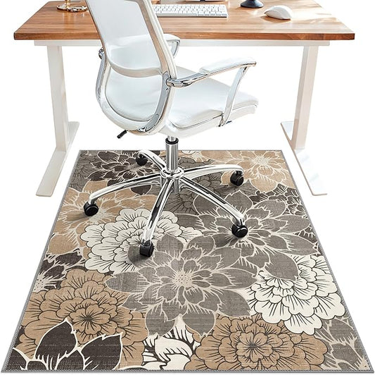 36"x48" Office Chair Mat for Hardwood Tile Floor, Under Desk Carpet Protector for Rolling Computer Chair Mat, Machine Washable Area Rug, Anti-Slip 1/5" Thick Low Pile Thin Vinyl Floor Mat, Grey Beige
