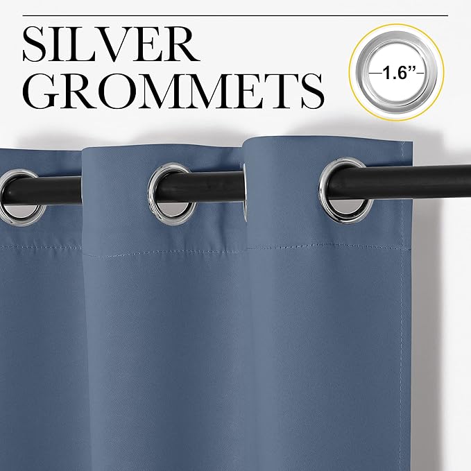 NICETOWN Thermal Insulated Curtains Blackout Draperies, Stone Blue, Set of 2, 29 by 40 inches Long, Window Treatment Solid Grommet Room Darkening Drape Panels for Bedroom