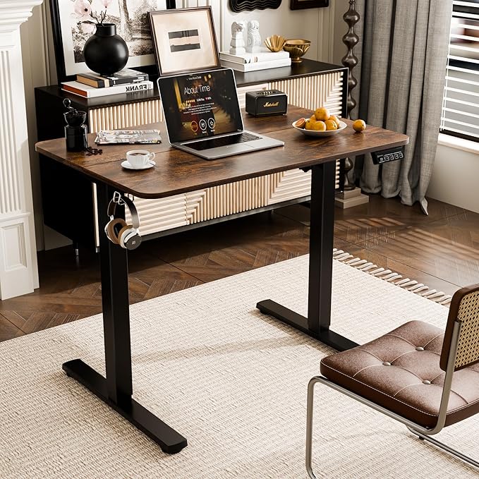 ERGOMAKER 35" Electric Standing Desk, Adjustable Height, Sit Stand Up Desk for Home Office & Computer Workstations, Memory Controller, Rustic Brown