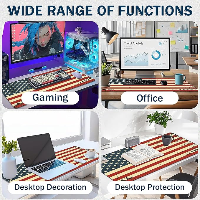 Mouse Pad Gaming - Desk Mat for Keyboard and Mouse - American Antique Flag Large Mouse Pads for Desk, Desks Pad Mat(35.4" X 15.7") with Non-Slip Base, Gaming Mousepad for Game, Office and Home
