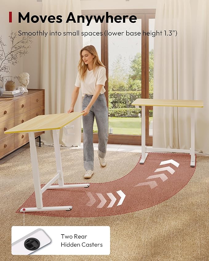 SANODESK Mobile Workstation Standing Desk with Gas-Spring Lift, Rolling Desk 32x20''Adjustable Height, One-Piece Desktop Workstation，Walking Pad & Treadmill Compatible, Portable Home Office