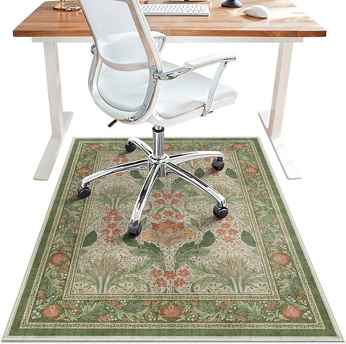 48"x60" Office Chair Mat for Hardwood Tile Floor, Under Desk Carpet Protector for Rolling Computer Chair Mat, Machine Washable Area Rug, Anti-Slip 1/5" Thick Low Pile Thin Vinyl Floor Mat, Sage Green