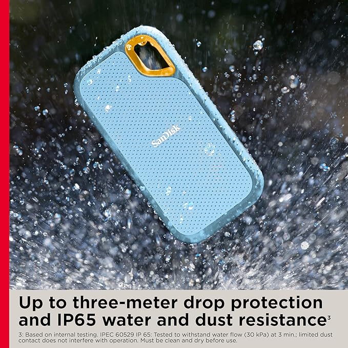 SanDisk 1TB Extreme Portable SSD - Up to 1050MB/s, USB-C, USB 3.2 Gen 2, IP65 Water and dust Resistance, Updated Firmware, Sky Blue - External Solid State Drive - SDSSDE61-1T00-G25B