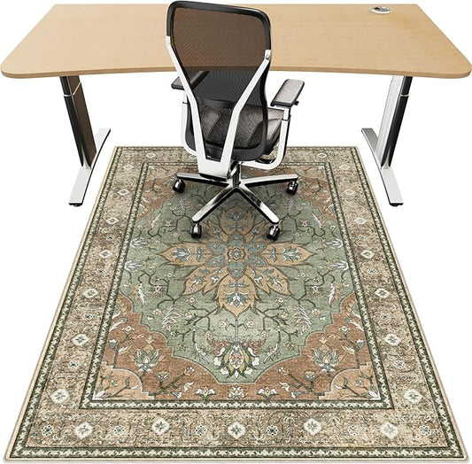 48"x60" Office Chair Mat for Hardwood, Under Desk Chair Mat for Home Office, Anti-Slip Office Rugs for Rolling Chairs, Floor Protector Washable Rugs Olive Green