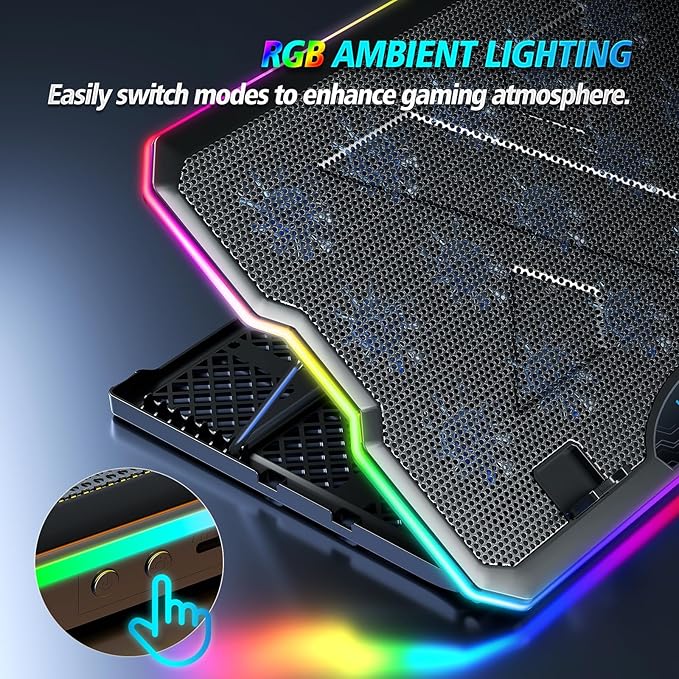 Gaming Laptop Cooling Pad, Laptop Cooler with 15 Quiet Fans for 12-17.3 Inch Notebook, Slim Portable Laptop Cooling Stand with 7 Height Adjustable, 2 USB Ports, Phone Stand