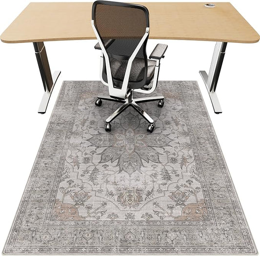 Office Chair Mat for Hardwood 48"x60", Under Desk Chair Mat for Home Office, Anti-Slip Office Rugs for Rolling Chairs, Floor Protector Washable Rugs Beige/Brown