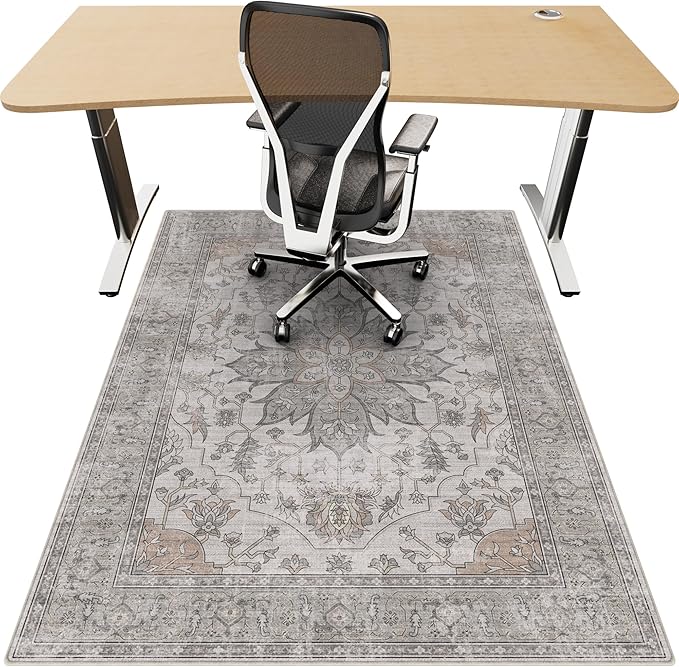 Office Chair Mat for Hardwood 36"x48", Under Desk Chair Mat for Home Office, Anti-Slip Office Rugs for Rolling Chairs, Floor Protector Washable Rugs Beige/Brown