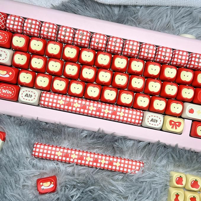 MOA Profile PBT Keycaps - Kawaii Red Keycap, 140 Key Cute Anime Custom Keycaps for Mechanical Keyboards with Cherry/Gateron MX Switches(Safe Fruit Theme)