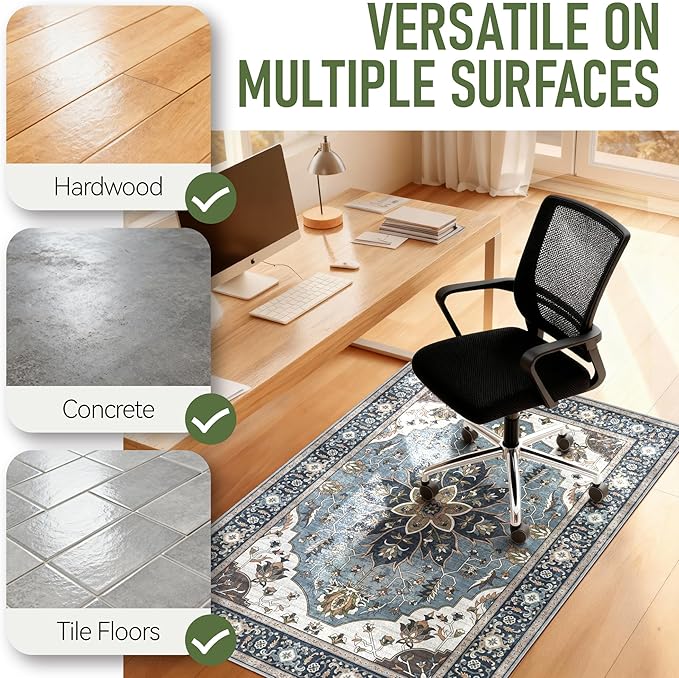 48"x60" Office Chair Mat for Hardwood, Under Desk Chair Mat for Home Office, Anti-Slip Office Rugs for Rolling Chairs, Floor Protector Washable Rugs Blue