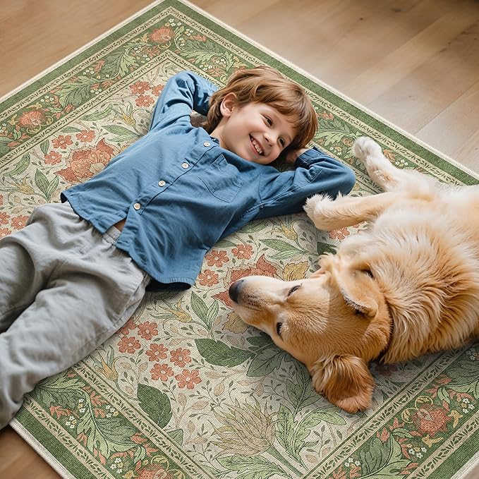 48"x60" Office Chair Mat for Hardwood Tile Floor, Under Desk Carpet Protector for Rolling Computer Chair Mat, Machine Washable Area Rug, Anti-Slip 1/5" Thick Low Pile Thin Vinyl Floor Mat, Sage Green
