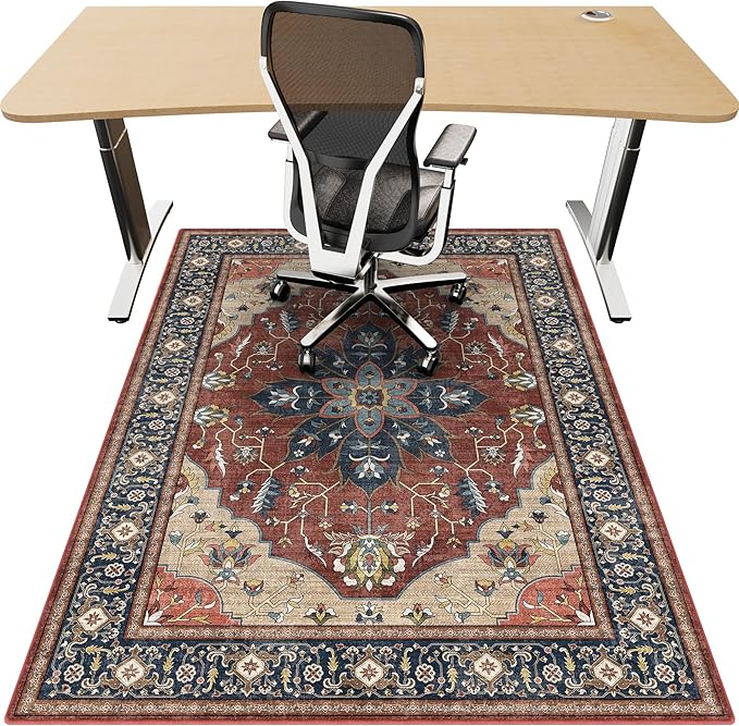 48"x60" Office Chair Mat for Hardwood, Under Desk Chair Mat for Home Office, Anti-Slip Office Rugs for Rolling Chairs, Floor Protector Washable Rugs Rust Red