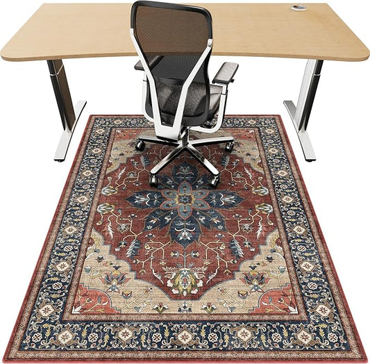 48"x60" Office Chair Mat for Hardwood, Under Desk Chair Mat for Home Office, Anti-Slip Office Rugs for Rolling Chairs, Floor Protector Washable Rugs Rust Red