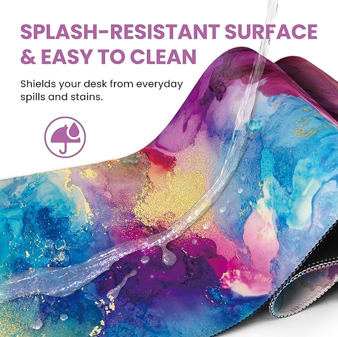 Large Mouse Pad for Desktop, Cute Desk Mat Pad Protector for Work & Gaming, Aesthetic Pretty Anti-Slip Laptop Blotter Cover for Office School Home Supplies, Color Splash, 35.4" x 15.7"