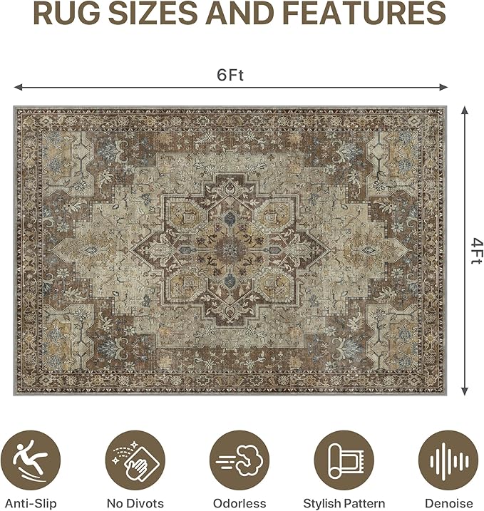 48"x72" Office Chair Mat for Hardwood Tile Floor, Under Desk Carpet Protector for Rolling Computer Chair Mat, Machine Washable Area Rug, Anti-Slip 1/5" Thick Low Pile Thin Vinyl Floor Mat, Brown
