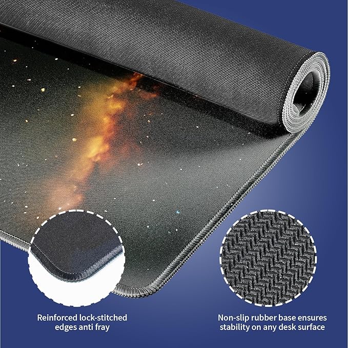 XXL Gaming Mouse Pad with Stitched Edges for PC Home & Office - Curious Cat Flying Through Galaxy Space Reaching for a Taco Cute Kitten Funny Design, Smooth Fabric Surface Large Desk Mat