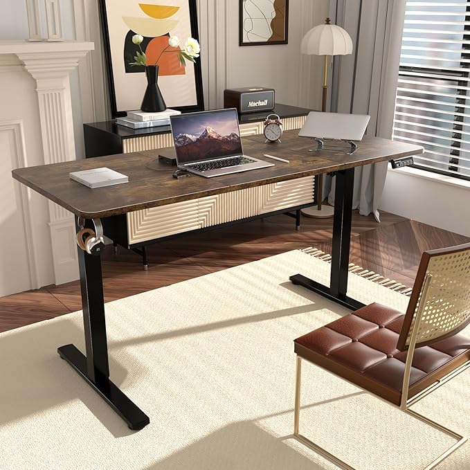 ERGOMAKER 55" Electric Standing Desk, Adjustable Height, Sit Stand Up Desk for Home Office & Computer Workstations, Memory Controller, Rustic Brown