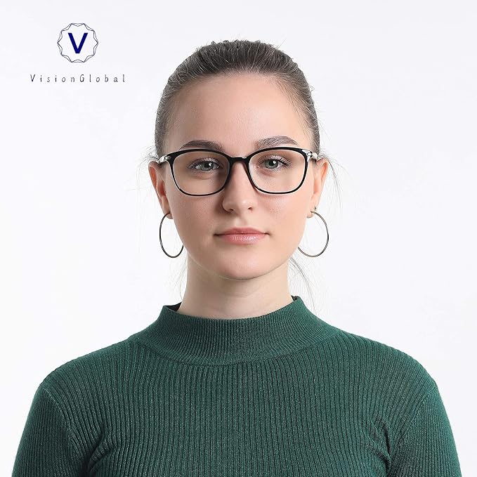 VisionGlobal Blue Light Blocking Glasses for Women/Men, Anti Eyestrain, Computer Reading, TV Glasses, Stylish Square Frame, Anti Glare(Black,No Magnification)