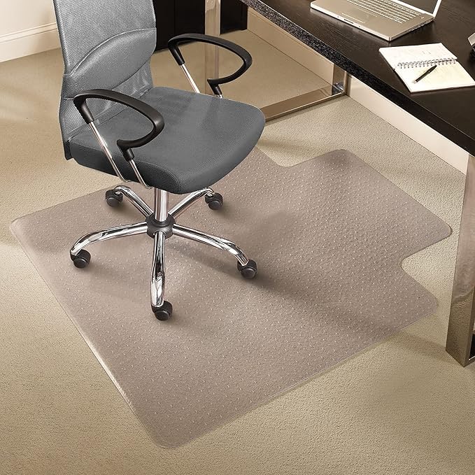 Staples Office Chair Mat, Clear Floor Mats with Lip, Medium-Pile Carpets, Extended Under-Desk Coverage, 53 x 45 Inch, Smooth Glide