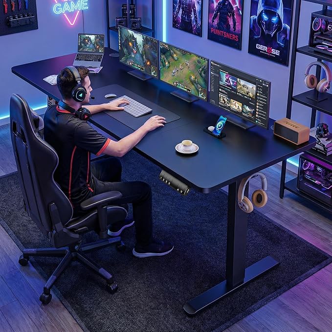 Electric Adjustable Standing Desk, 70'' x 27''Sit Stand Desk with Dual Crossbeam Structure and Oversized Mouse Pad, 27''-45'' Lifting Range Stand up Desk(Black)