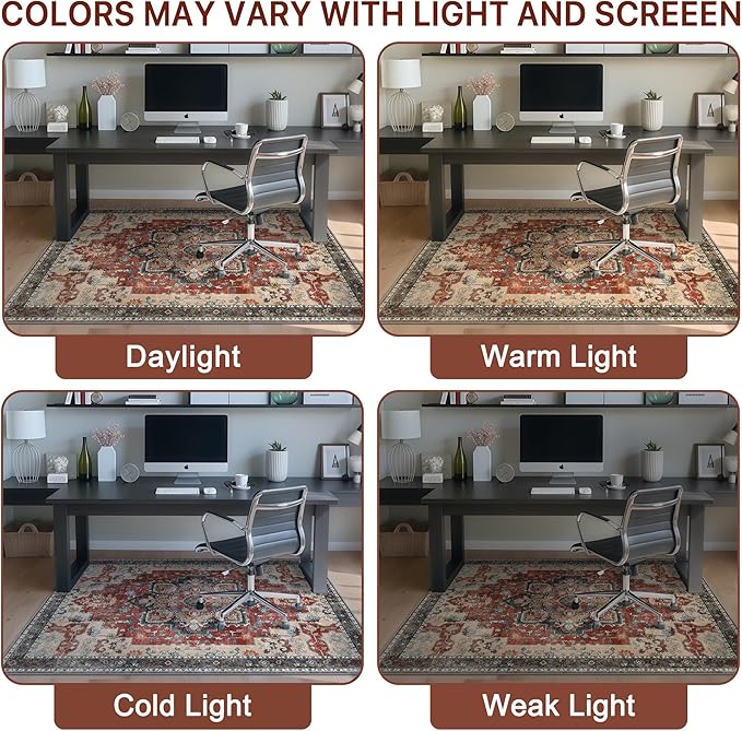 30"x48" Office Chair Mat for Hardwood Tile Floor, Under Desk Carpet Protector for Rolling Computer Chair Mat, Machine Washable Area Rug, Anti-Slip 1/5" Thick Low Pile Thin Vinyl Floor Mat, Annatto