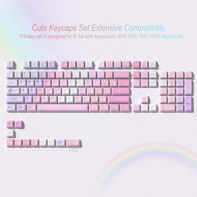 Womier Keyboard Keycaps Jelly - Shine Through keycaps, Transparent Clear Key Cap, Custom 60 65 75 100 Percent for Cherry MX, Outemu, Gateron Mechanical Keyboards (MDA Profile-Music)