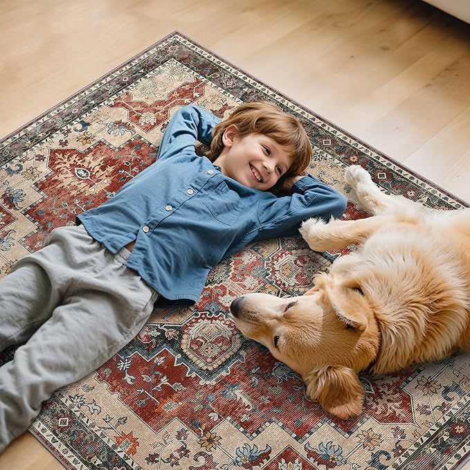 48"x60" Office Chair Mat for Hardwood Tile Floor, Under Desk Carpet Protector for Rolling Computer Chair Mat, Machine Washable Area Rug, Anti-Slip 1/5" Thick Low Pile Thin Vinyl Floor Mat, Annatto