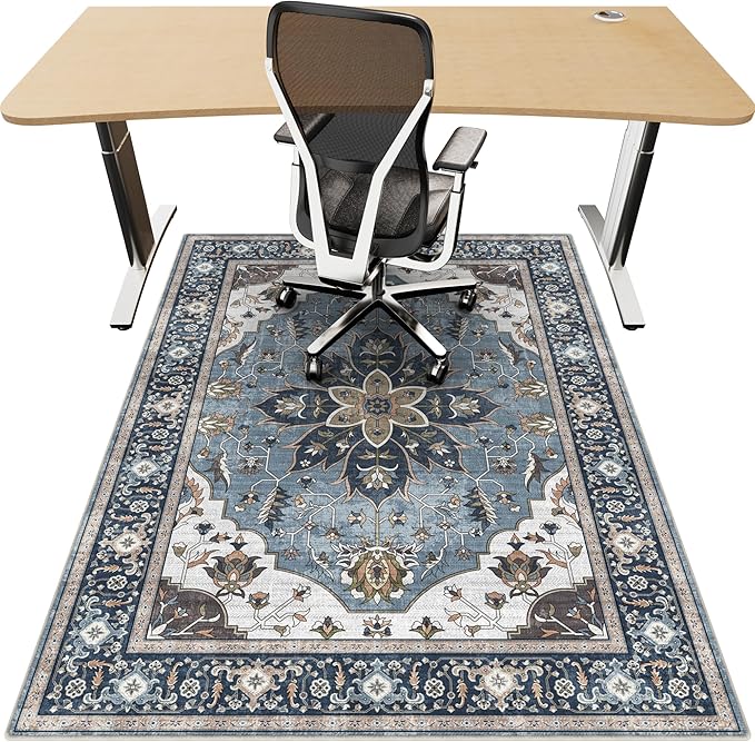 36"x48" Office Chair Mat for Hardwood, Under Desk Chair Mat for Home Office, Anti-Slip Office Rugs for Rolling Chairs, Floor Protector Washable Rugs Blue