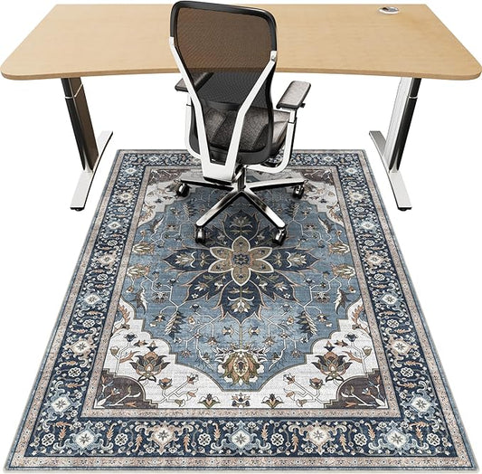 36"x48" Office Chair Mat for Hardwood, Under Desk Chair Mat for Home Office, Anti-Slip Office Rugs for Rolling Chairs, Floor Protector Washable Rugs Blue
