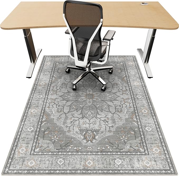 48"x60" Office Chair Mat for Hardwood, Under Desk Chair Mat for Home Office, Anti-Slip Office Rugs for Rolling Chairs, Floor Protector Washable Rugs Warm Gray