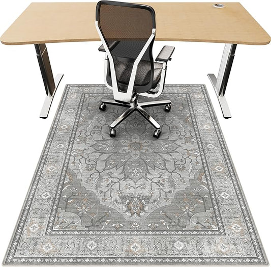 48"x60" Office Chair Mat for Hardwood, Under Desk Chair Mat for Home Office, Anti-Slip Office Rugs for Rolling Chairs, Floor Protector Washable Rugs Warm Gray