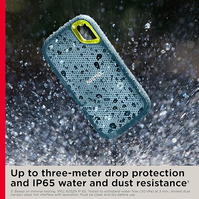 SanDisk 2TB Extreme Portable SSD - Up to 1050MB/s, USB-C, USB 3.2 Gen 2, IP65 Water and dust Resistance, Updated Firmware, Monterey - External Solid State Drive - SDSSDE61-2T00-G25M