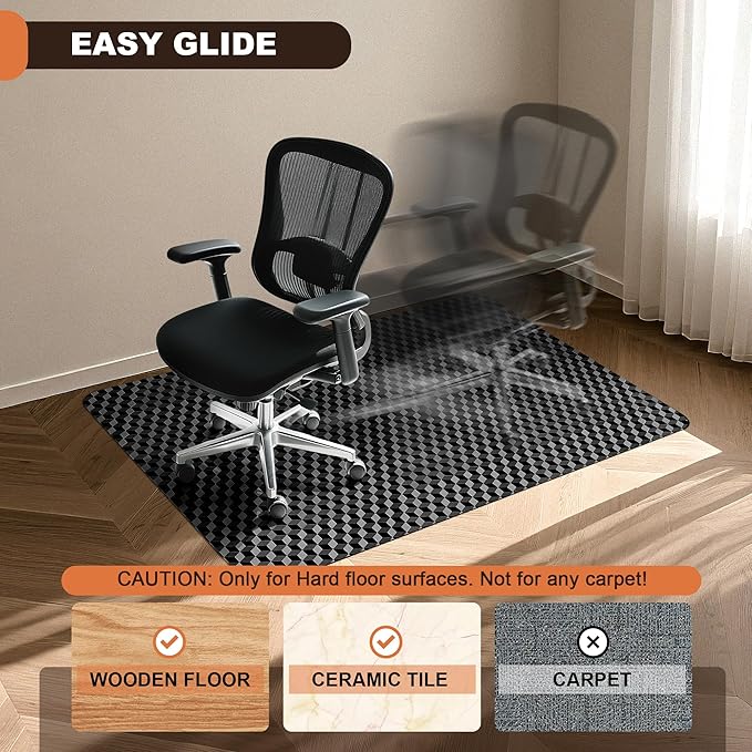 BesWin Office Chair Mat for Hard Floors, 48" x 60" Heavy Duty Large Computer Desk Chair Mats for Hardwood Floor, Anti-Slip Under Chair Floor Protector Mat for Home Office, Gaming - Black
