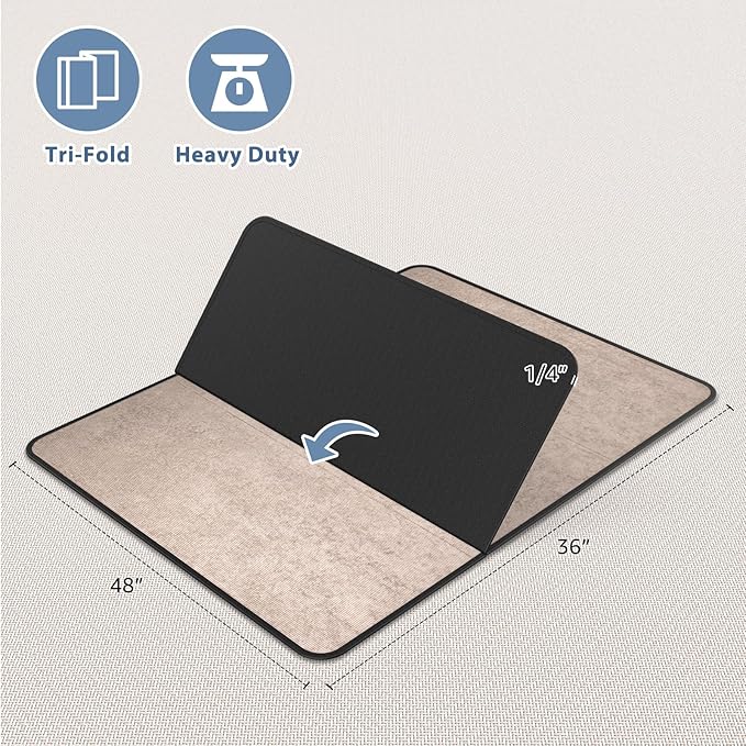 Placoot Corduroy Heavy Duty Office Chair Mat for Carpet & Hardwood Floors, Tri-Fold Floor Mat, Desk Chair Mat for Carpeted Floors and Hardwood Floor for Home Office Dark Grey