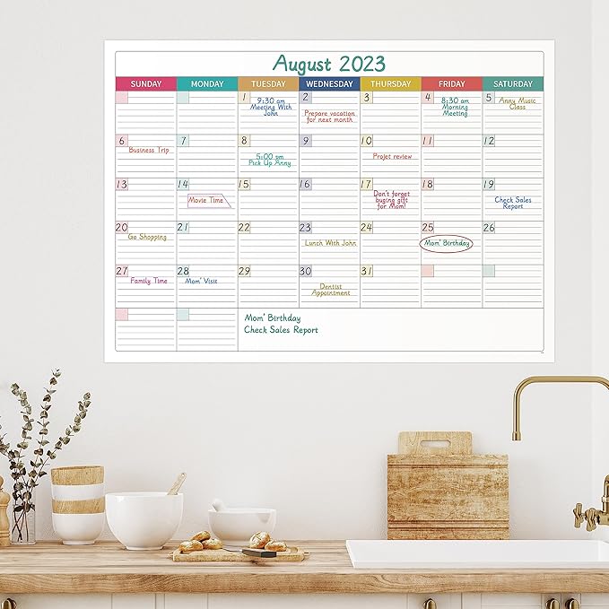 Large Dry Erase Calendar for Wall - Undated Dry Erase Calendar, Erasable Laminated Calendars for Wall with 8 Round Stickers, 40" x 28", Monthly Calendars for Office, Home, Classroom - Colorful