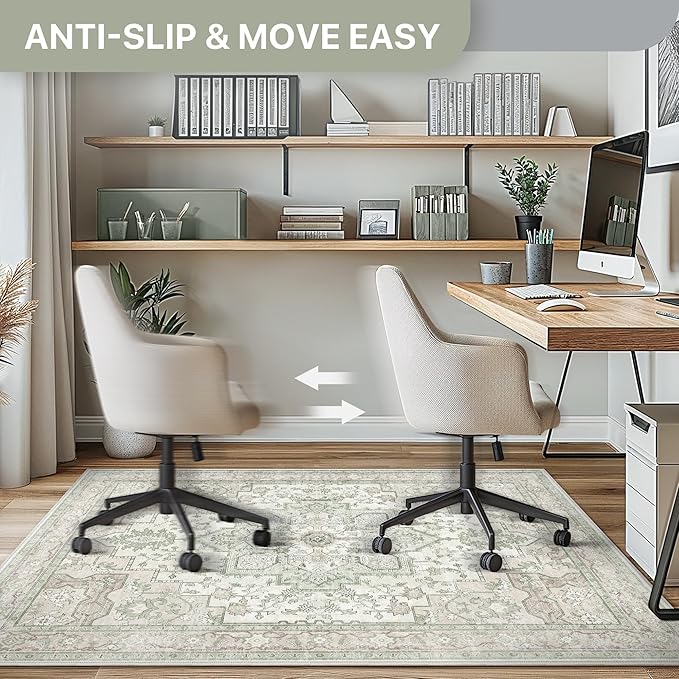 48"x60" Office Chair Mat for Hardwood Tile Floor, Under Desk Carpet Protector for Rolling Computer Chair Mat, Machine Washable Area Rug, Anti-Slip 1/5" Thick Low Pile Thin Vinyl Floor Mat, Mint