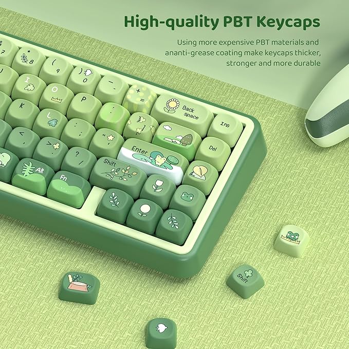 dagaladoo Matcha Green Frog Cute Keycap Set, PBT Custom Keyboard caps 60% 75% 100%,dye Sublimation,MOA Profile keycaps for Mechanical Keyboard, Compatible with ANSI/ISO,TKL, Full-Sized Layout