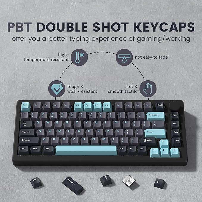 dagaladoo PBT Keycaps,Grey/Dark Blue keycaps 60% 65% 100%, Japanese Style Custom Keycap, Cherry Profile Keyboard Key caps for 60% 65% 75% 100% TKL US Layout Mechanical Keyboard（138keys