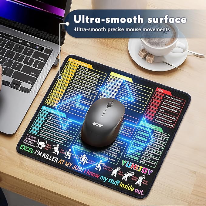 Excel Cheat Sheet Desk Pad - Excel Cheat Sheet Desk Mat - Mouse Pads, Non-Slip Base Portable Mousepad Suitable Ideal for Office, Gaming, etc (1, 11.8" x 9.84")