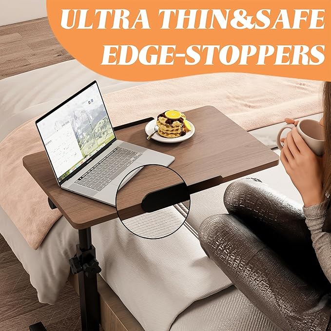 Office Carts & StandsOverbed Table Adjustable Height with Wheels Rolling Laptop Desk Medical Bed Tables Couch Tray Table-Brown