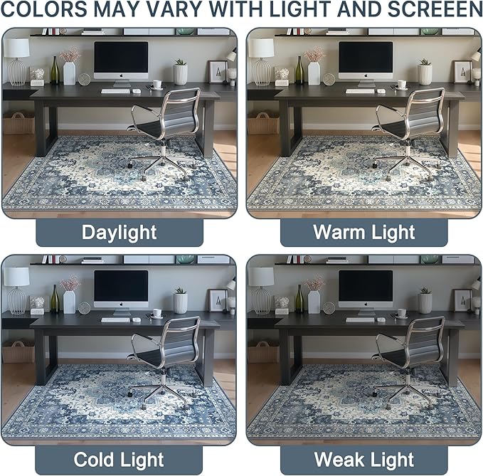 36"x48" Office Chair Mat for Hardwood Tile Floor, Under Desk Carpet Protector for Rolling Computer Chair Mat, Machine Washable Area Rug, Anti-Slip 1/5" Thick Low Pile Thin Vinyl Floor Mat, Navy