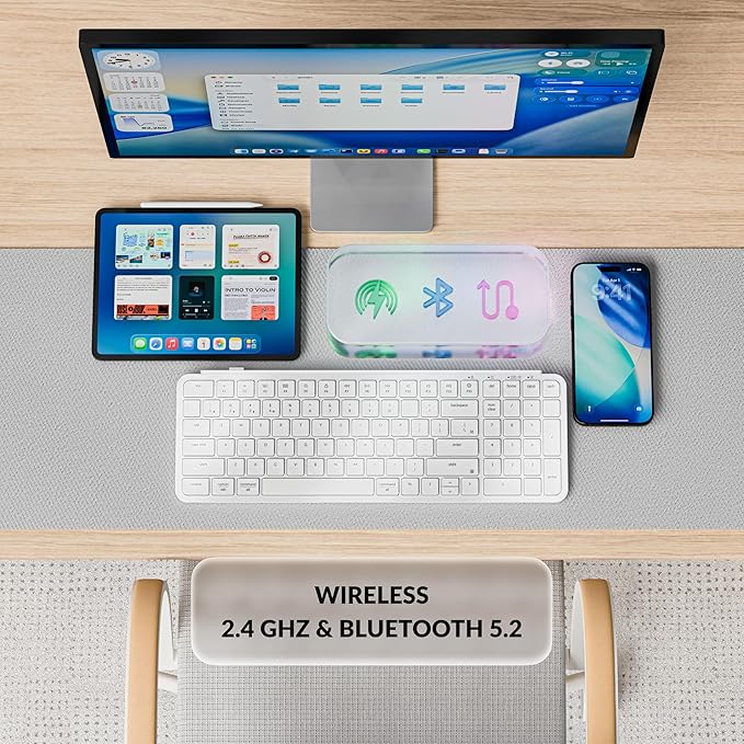 Keychron Ultra-Slim B2 Pro Bluetooth Keyboard 2.4 GHz Wireless Lightweight 96% Launcher Support with Numeric Keypad Compatible for Mac Windows Linux - Ivory White