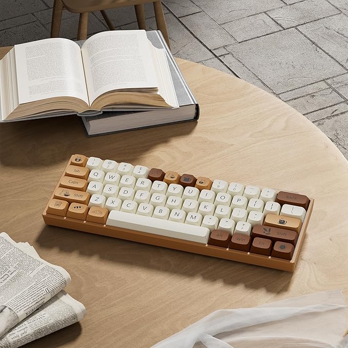 dagaladoo Brown PBT Keycaps 140 Keys XDA Profile Cute Key caps Dye-Sublimation Coffee Cat Keycaps Set Custom Key caps for Cherry Gateron MX Swithes Mechanical Keyboard(Spacebar is 6.25U/7U)