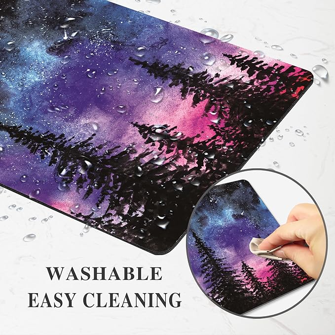 Forest Tree Mouse Pad Cute, Purple Starry Sky Night Vintage Watercolor Mountain Plant Mousepad Vertical Aesthetic Nature Scenery Office Small Desk Pad Non-Slip Mouse Mat Washable Desk Decor Accessory