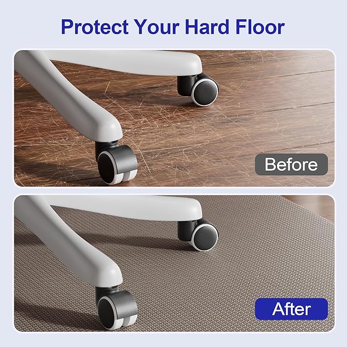Delamu 36"×48" Office Chair Mat for Hardwood Floor, Heavy Duty Hard Floor Protector for Chairs, Anti-Slip PVC Woven Desk Chair Mat for Home Office, Light Brown