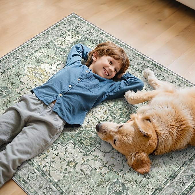 48"x72" Office Chair Mat for Hardwood Tile Floor, Under Desk Carpet Protector for Rolling Computer Chair Mat, Machine Washable Area Rug, Anti-Slip 1/5" Thick Low Pile Thin Vinyl Floor Mat, Green