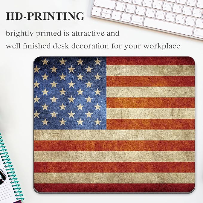 American Flag Mouse Pad Patriotic Rustic USA National Rectangular Cute Laptop Table Mousepad Desk Computer PC Medium Gaming Office Non Slip Fashion Wireless Mat Washable Travel Decor Accessory