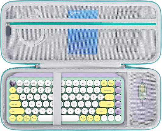 Elonbo Hard Carrying Case for Logitech POP Keys Mechanical Wireless Keyboard, Portable Bluetooth Wireless External Keyboard Travel Case Bag, Extra Mesh Pocket Fits Mouse Included USB Dongle,Turquoise