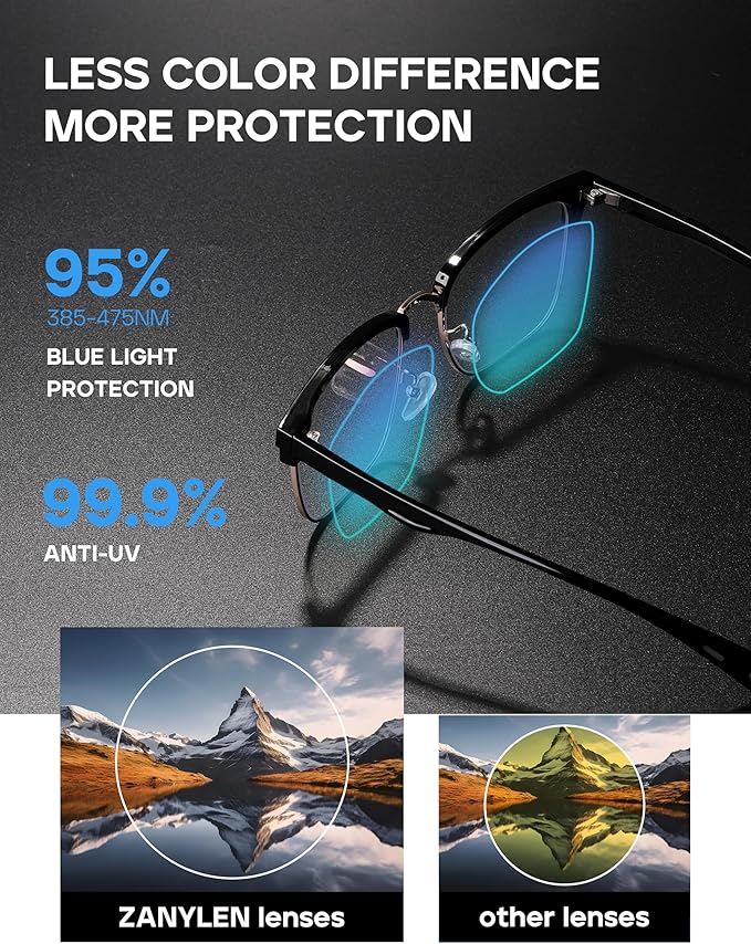 Blue Light Glasses Men Rectangle Large Browline Computer Gaming Glasses