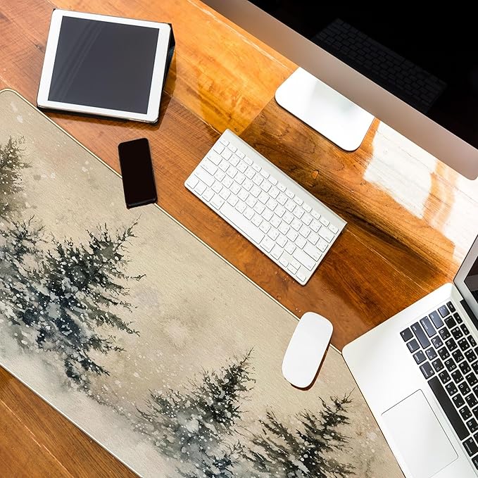Vintage Winter Decor for Desk Mat Retro Pine Tree Mouse Pads Large, Snowy Forest Big Long Mouse Pad for Computers, Retre Snow Decor Gaming Mousepad XL Xmas Wniter Gifts for Women Girls 31.5x11.8