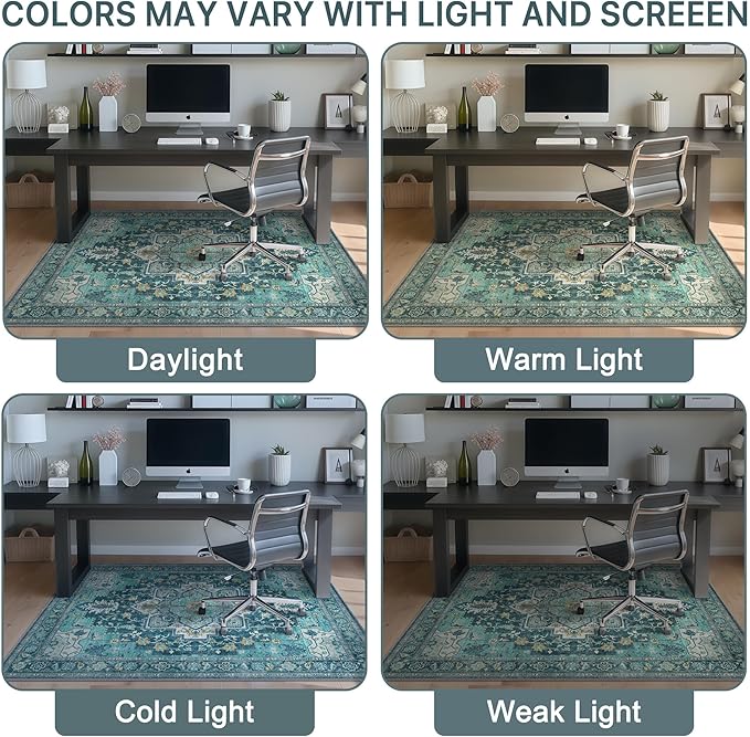 36"x48" Office Chair Mat for Hardwood Tile Floor, Under Desk Carpet Protector for Rolling Computer Chair Mat, Machine Washable Area Rug, Anti-Slip 1/5" Thick Low Pile Thin Vinyl Floor Mat, Turquoise